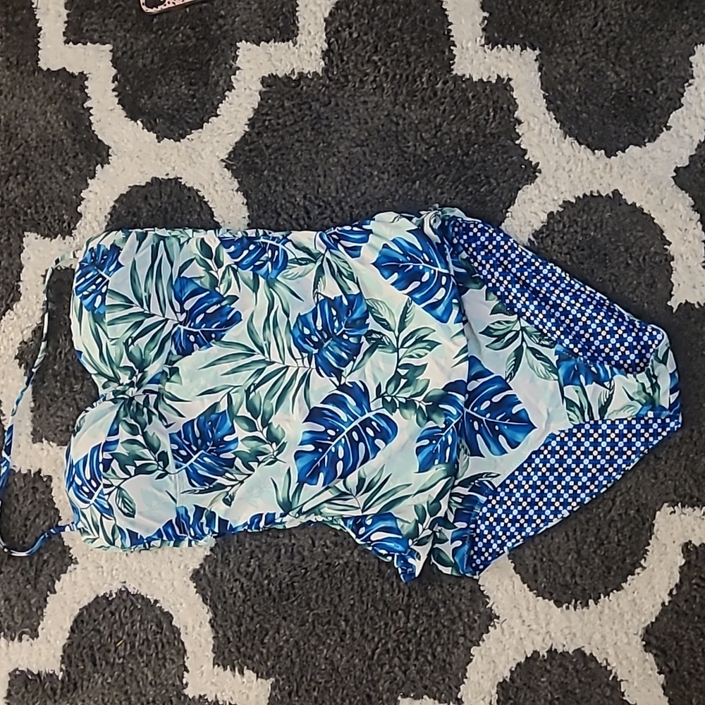 Tommy Bahama Fronds Floating Tankini 2 piece reversible bottoms swimsuit large